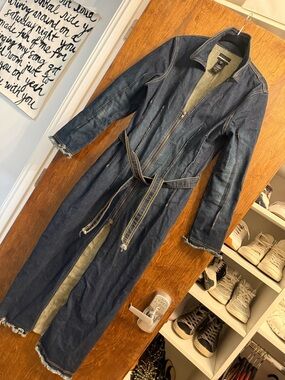 Bebe Denim Maxi Dress / Coat • Belted • Raw Hem • Size M